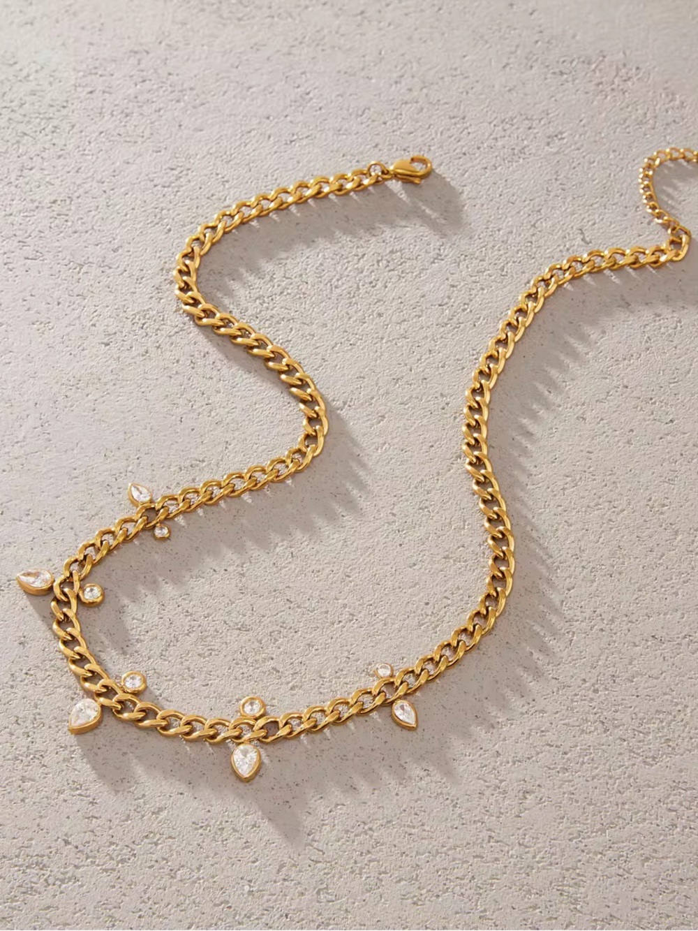 18K Gold Plated Cubic Zirconia Teardrop Charm Necklace - Picture 5 of 10